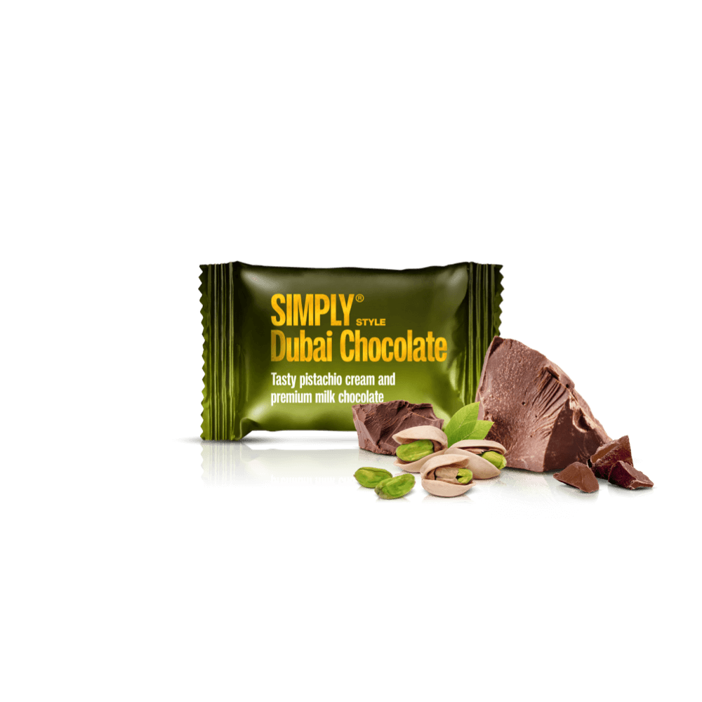 Chokolade Bites kasse - 750g - 75 stk - Simply® Pistacie Mælk