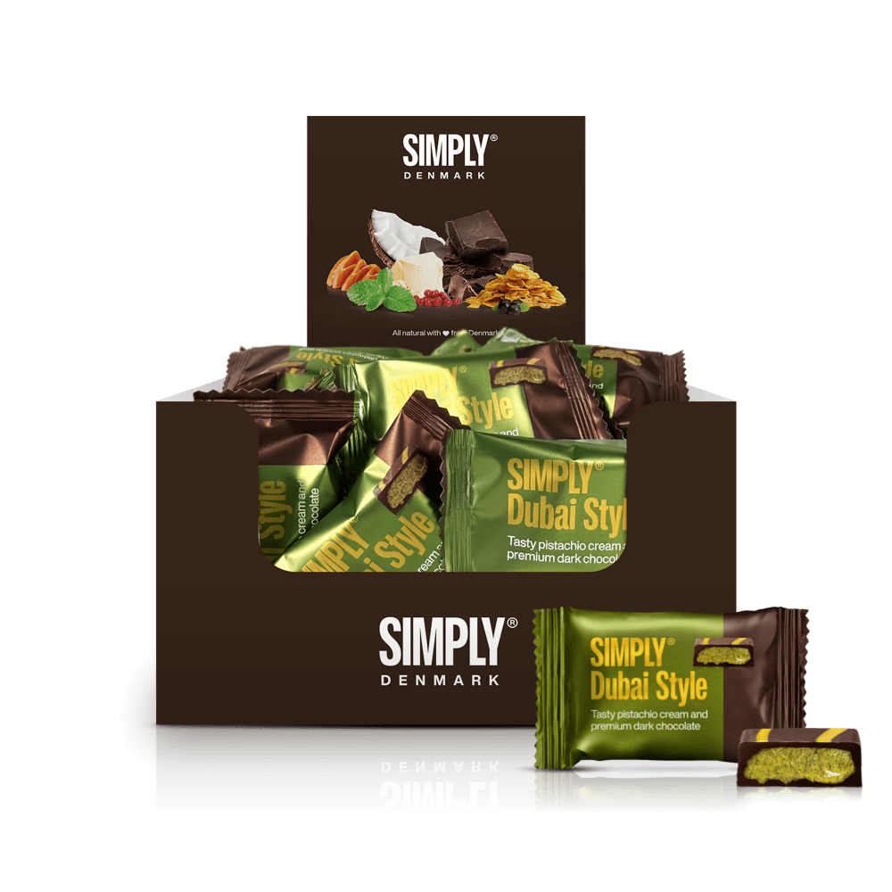 Chokolade Bites kasse - 750g - 75 stk - Simply® Pistacie Mørk