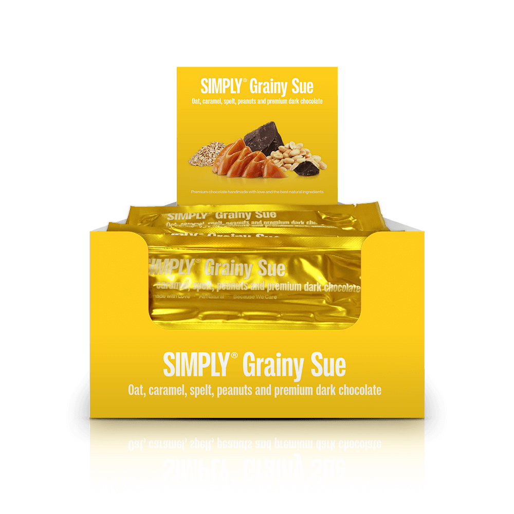 Simply® Grainy Sue | Havre, spelt, peanuts, karamel og premium mørk chokolade - Chocolate Bars - Simply®
