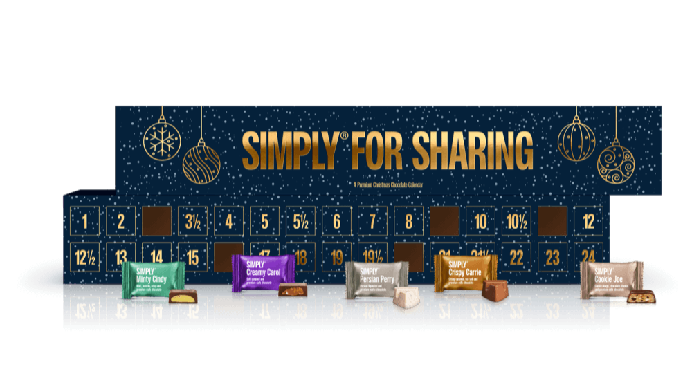 Simply® For Sharing | Chokoladejulekalender med 2 stykker bag hver låge - Christmas Calendar - Simply®