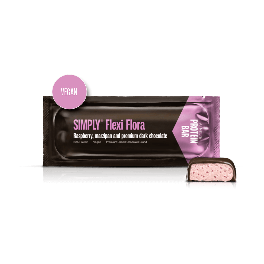 Simply® Flexi Flora Proteinbar | Hindbær, marcipan og premium mørk chokolade - Protein Bars - Simply®