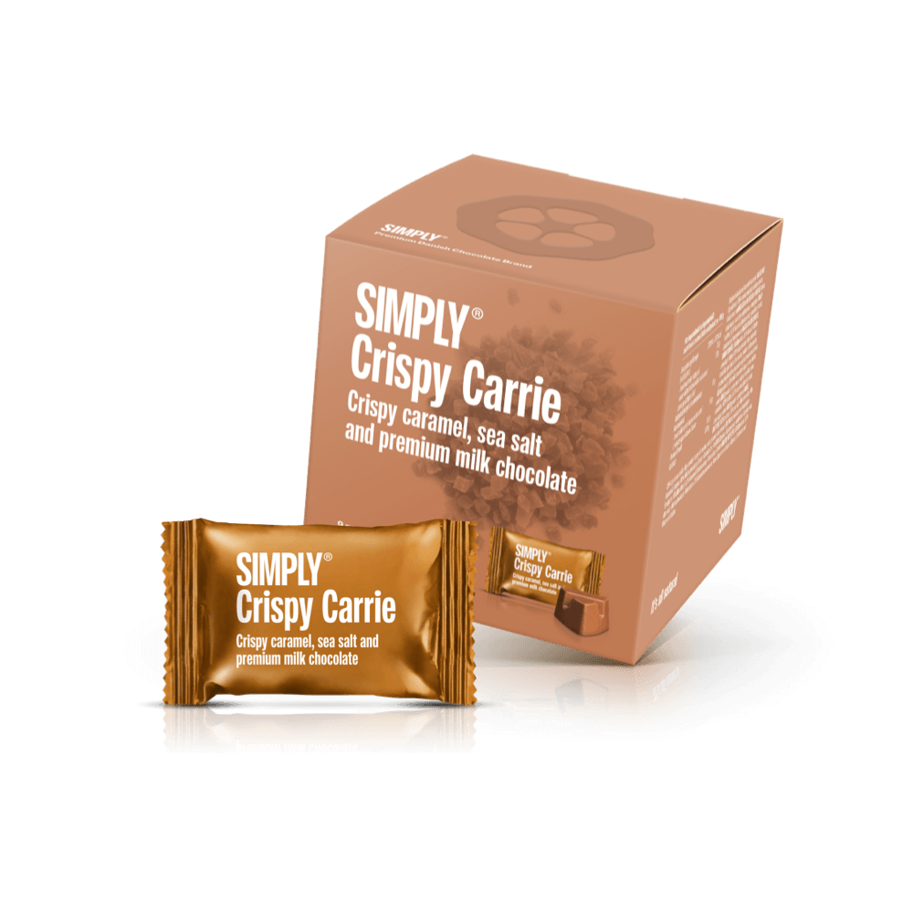 Simply® Crispy Carrie - Gaveæske med 9 bites | Knasende karamel, havsalt og premium mælkechokolade - Single Cubes - Simply®