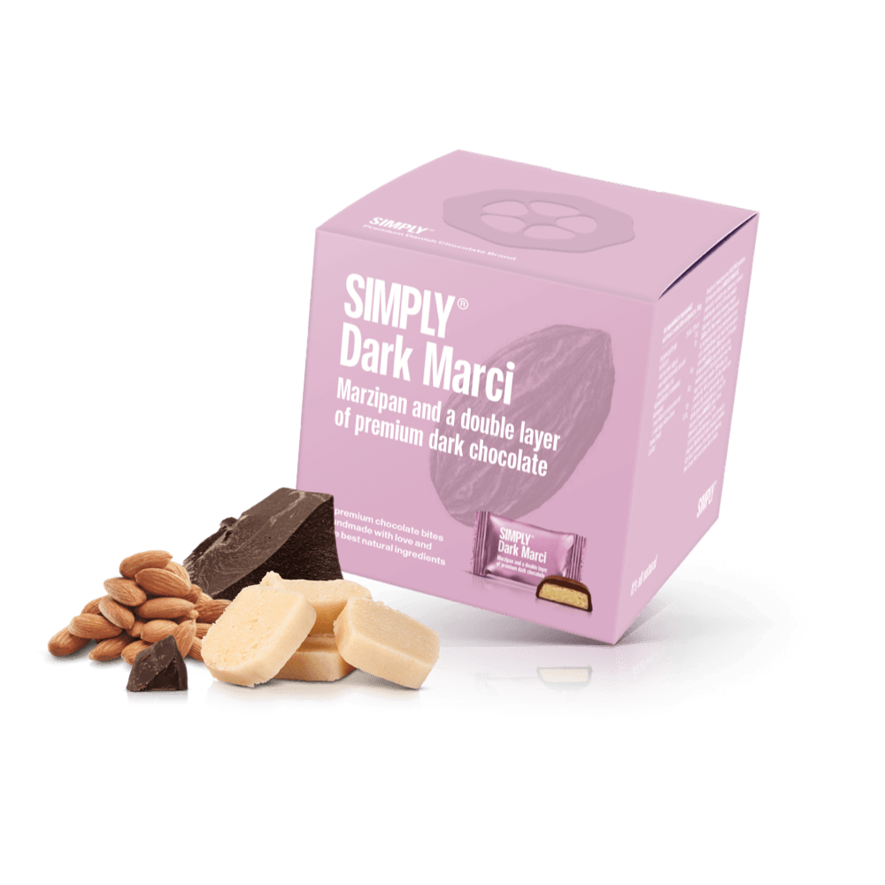 Simply® Dark Marci - Gaveæske med 9 bites | Marcipan og et tykt lag premium mørk chokolade - Single Cubes - Simply®