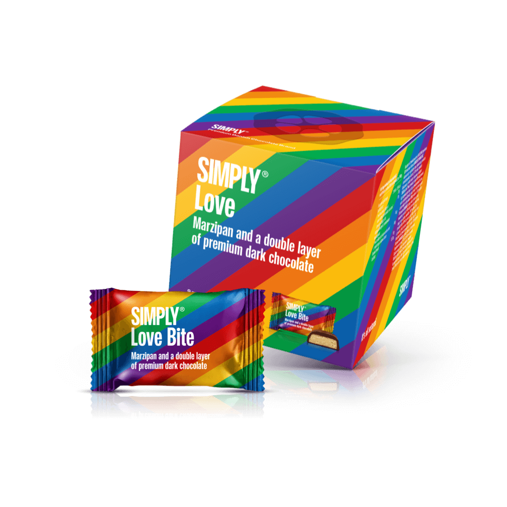 Simply® Love - Gaveæske med 9 bites | Marcipan og et tykt lag premium mørk chokolade - Single Cubes - Simply®