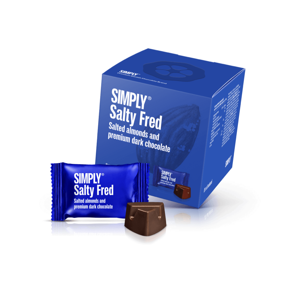Simply® Salty Fred - Gaveæske med 9 bites | Saltede, ristede mandler med premium mørk chokolade - Single Cubes - Simply®