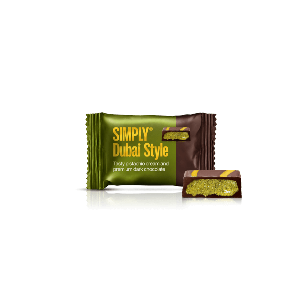 Chokolade Bites kasse - 750g - 75 stk - Simply® Pistacie Mørk