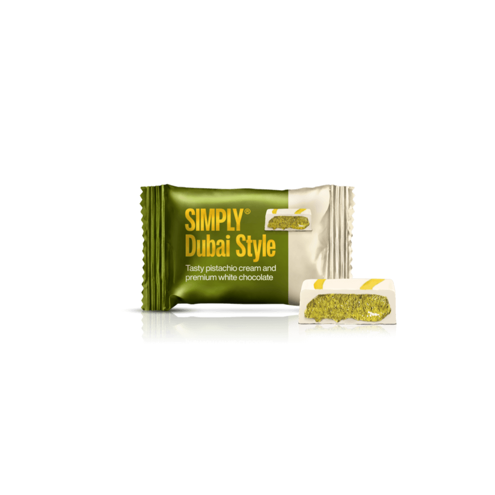 Chokolade Bites kasse - 750g - 75 stk - Simply® Pistacie Hvid