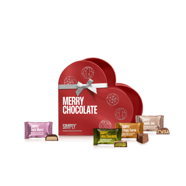 Chokolade gaveæske - Merry Chocolate Heart 200g/20stk - Simply®
