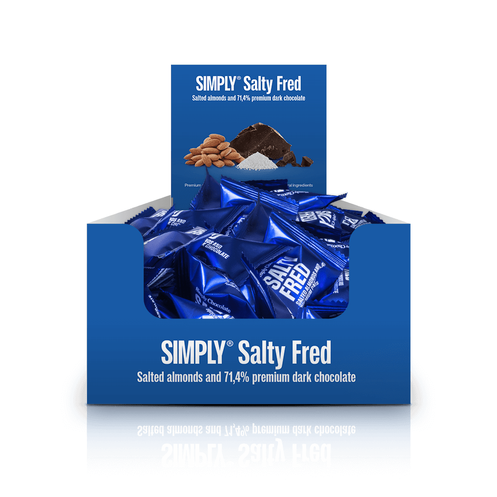 Simply® Salty Fred - 75 Bites | Saltede, ristede mandler med premium mørk chokolade - Box of Bites - Simply®